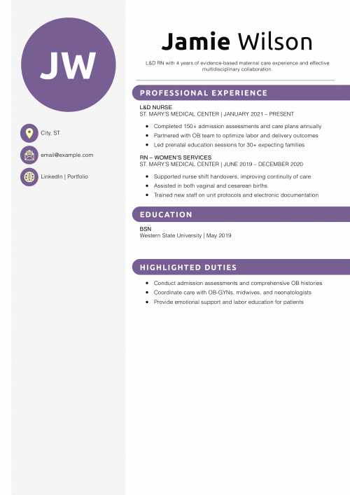 Job Description of Labor and Delivery Nurse for Resume