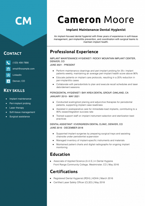 Implant Maintenance Dental Hygienist Resume Example