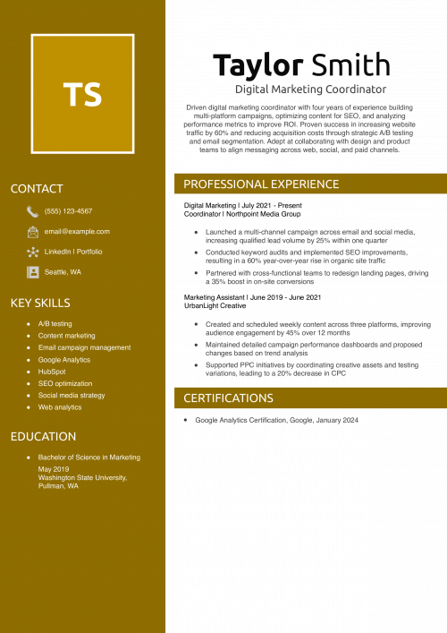 Digital Marketing Coordinator Resume  