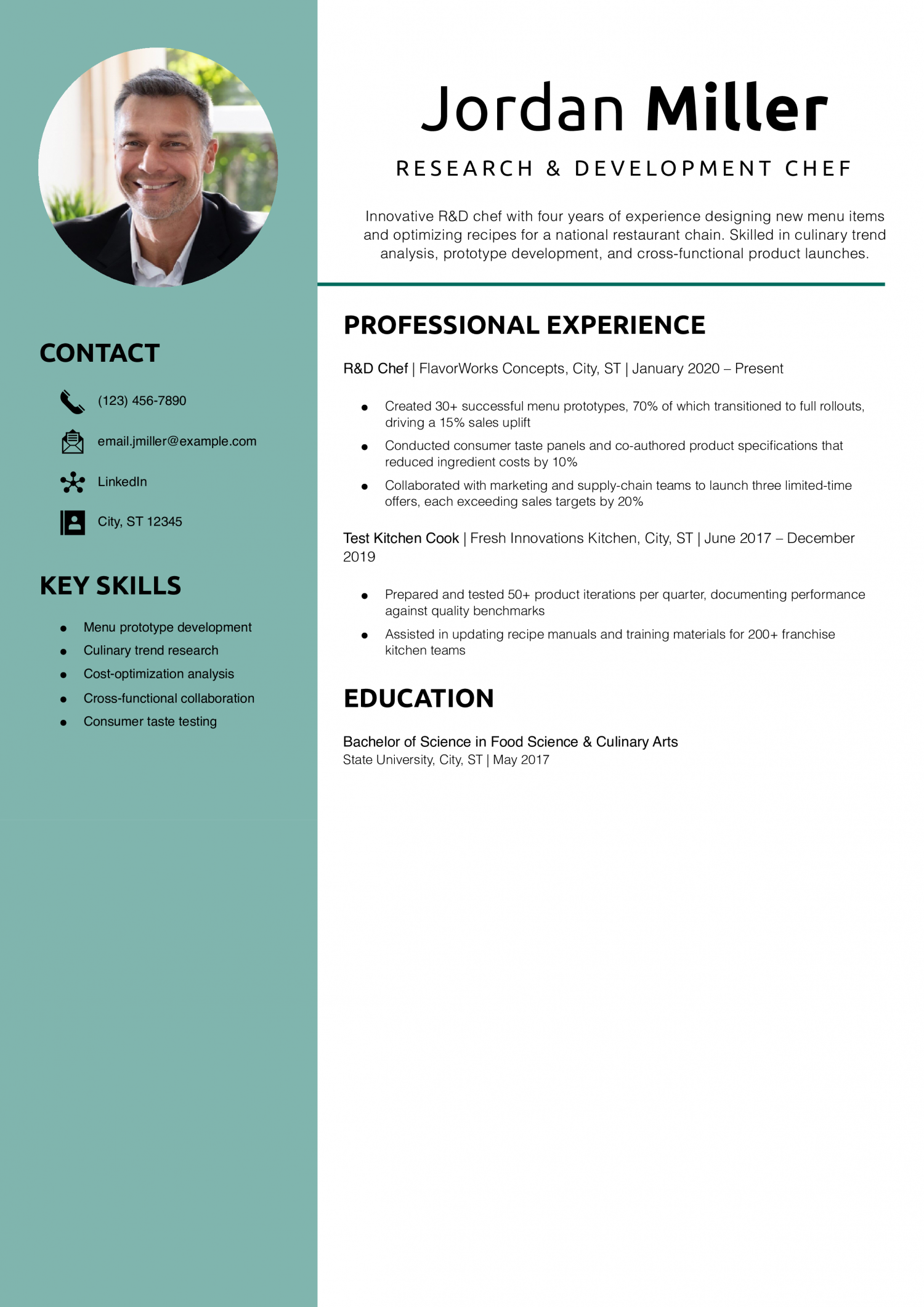 Research & Development Chef Resume Example
