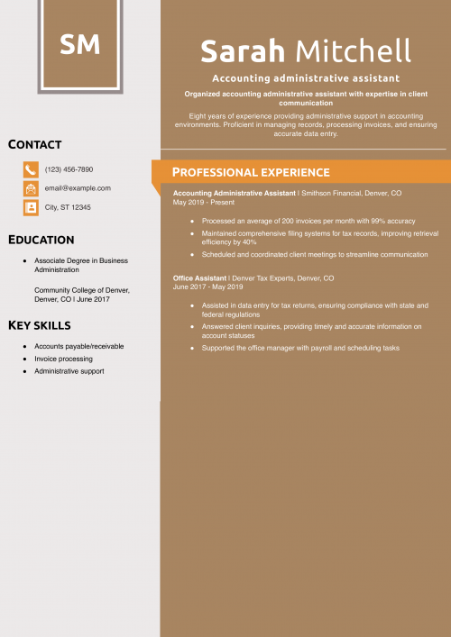 Accounting administrative assistant resume example