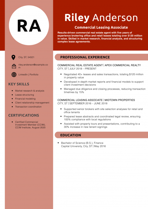  Commercial Leasing Associate Resume Example