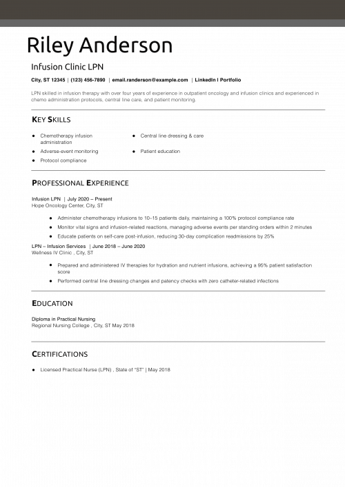 Infusion Clinic LPN Resume Example 
