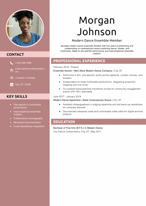 Modern Dance Ensemble Member Resume Example