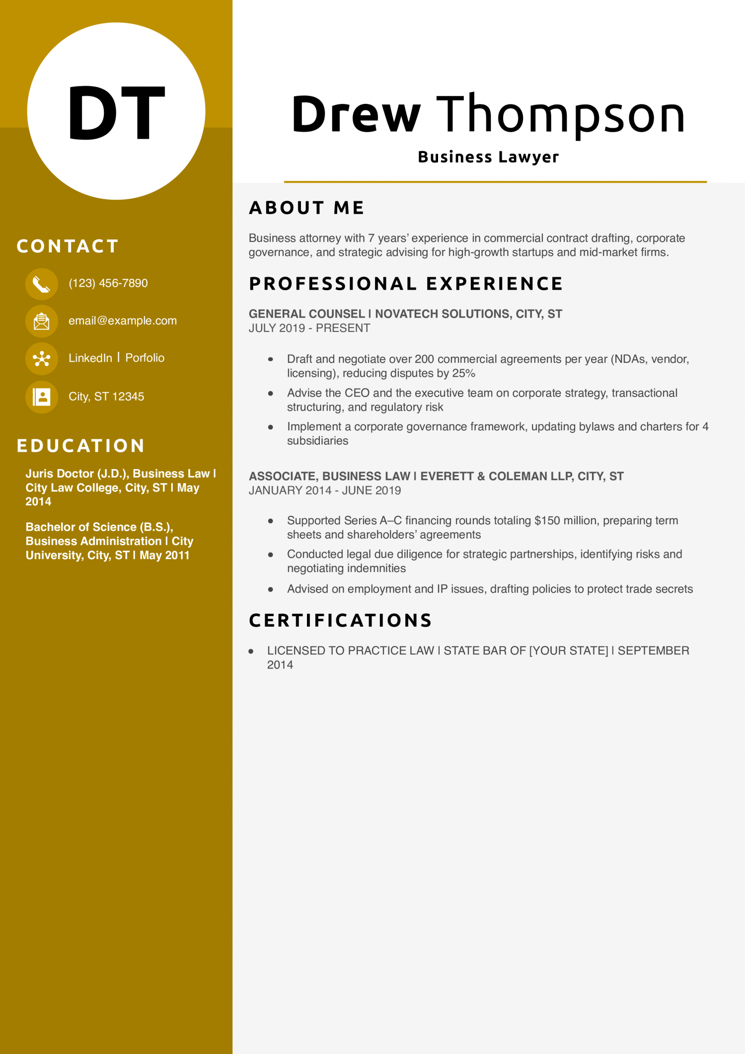 Business Lawyer Resume Example