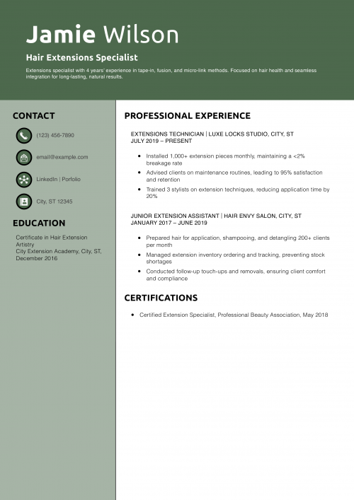 Hair Extensions Specialist Resume Example