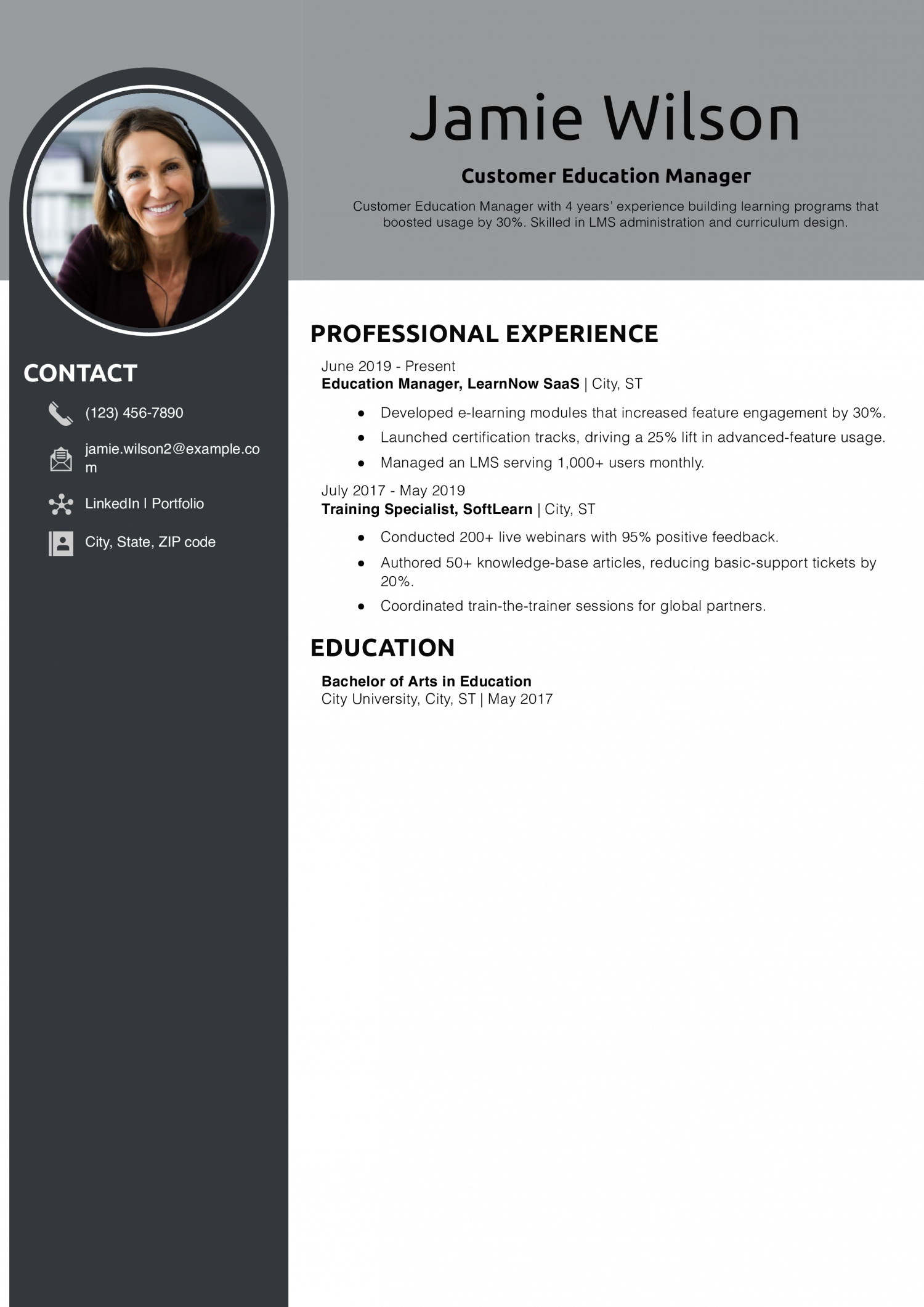 Customer Education Manager Resume Example