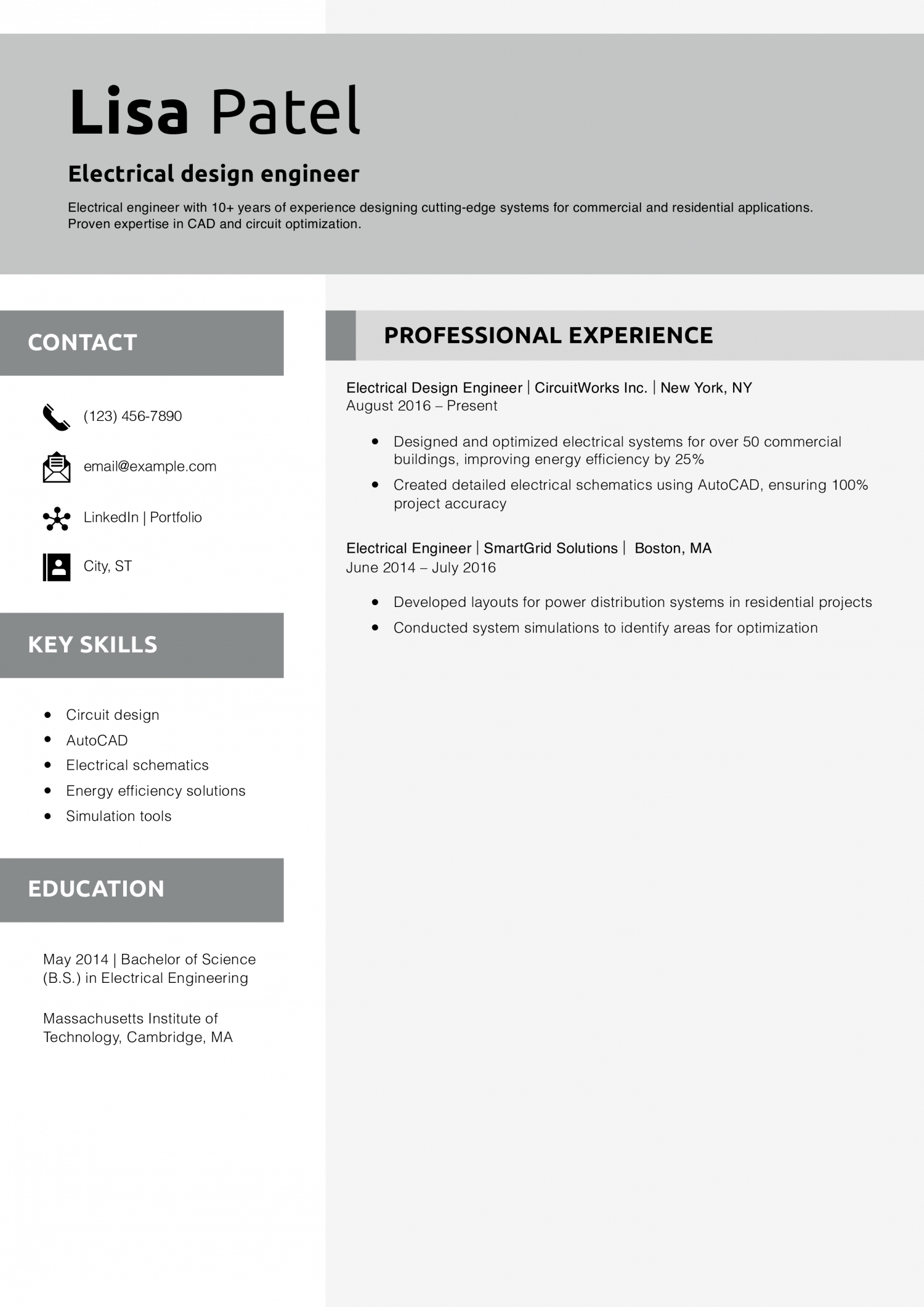 Electrical design engineer resume