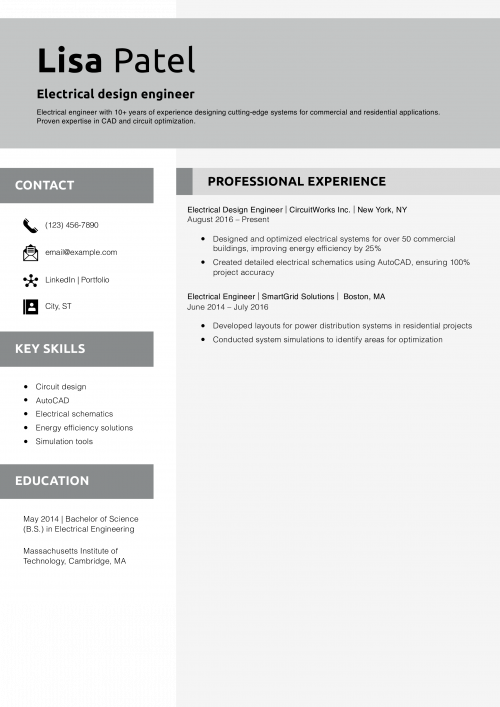 Electrical design engineer resume