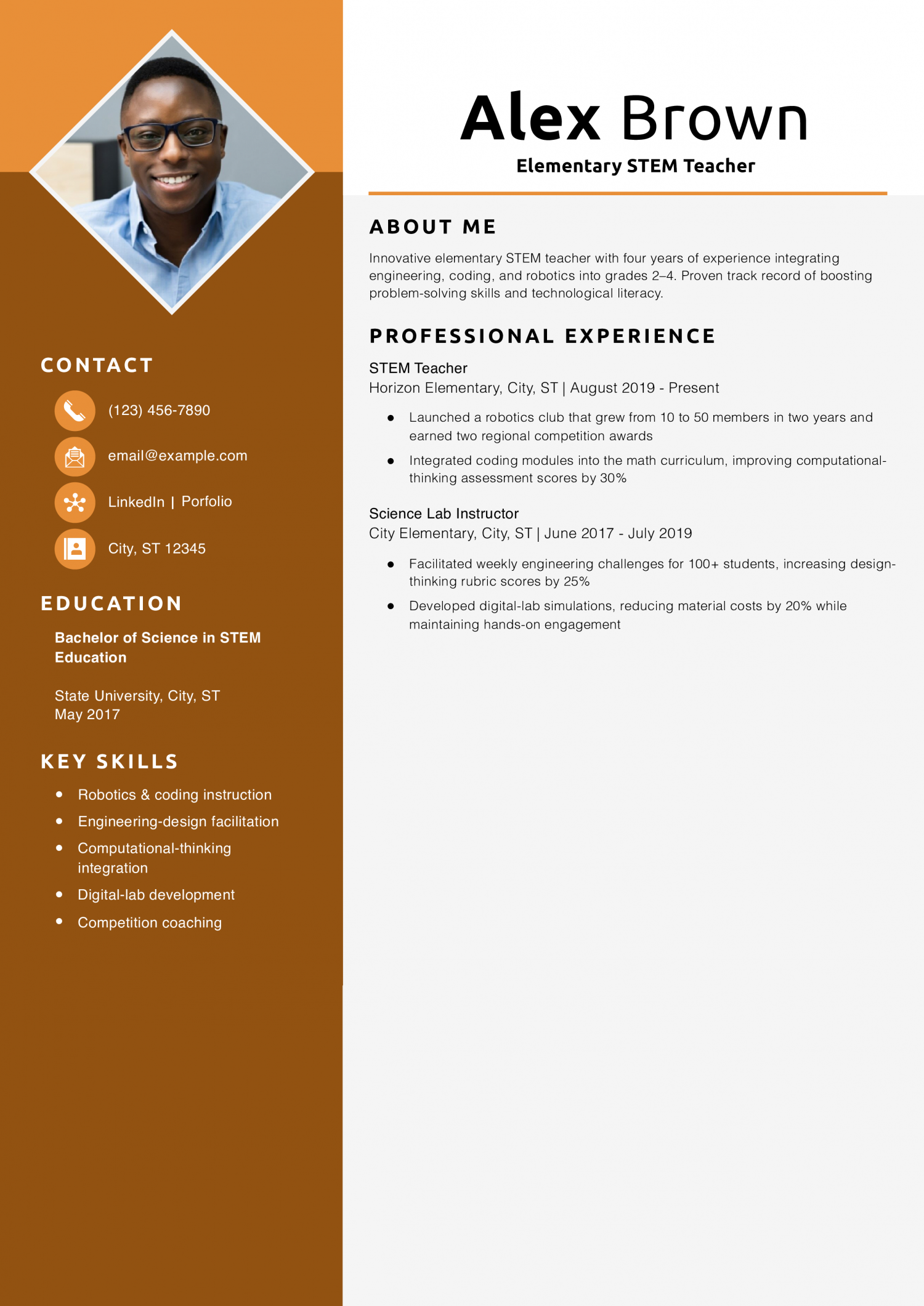 Elementary STEM Teacher Resume Example
