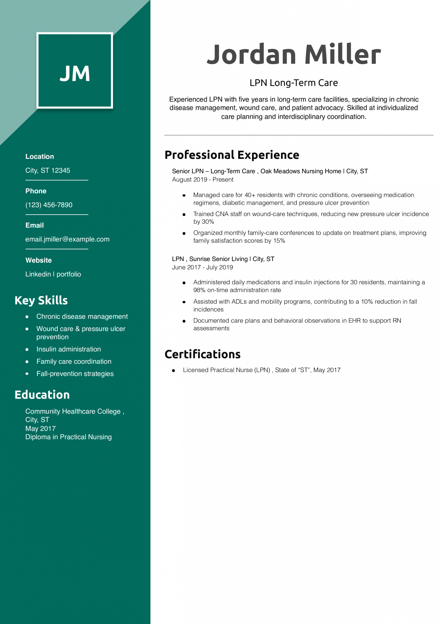 LPN Long-Term Care Resume Example