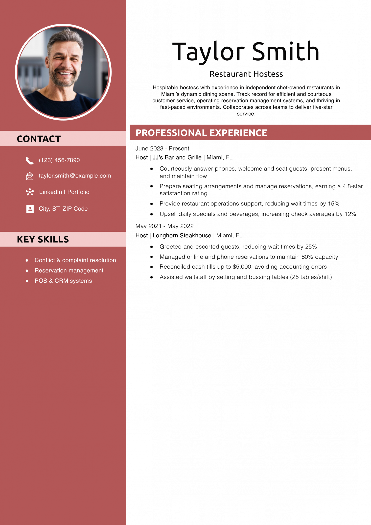 Restaurant Hostess Resume Example