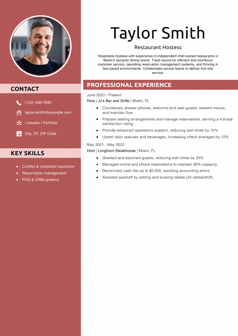Restaurant Hostess Resume Example
