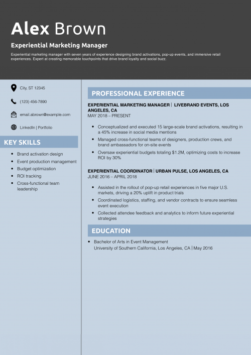 Experiential Marketing Manager Resume Example