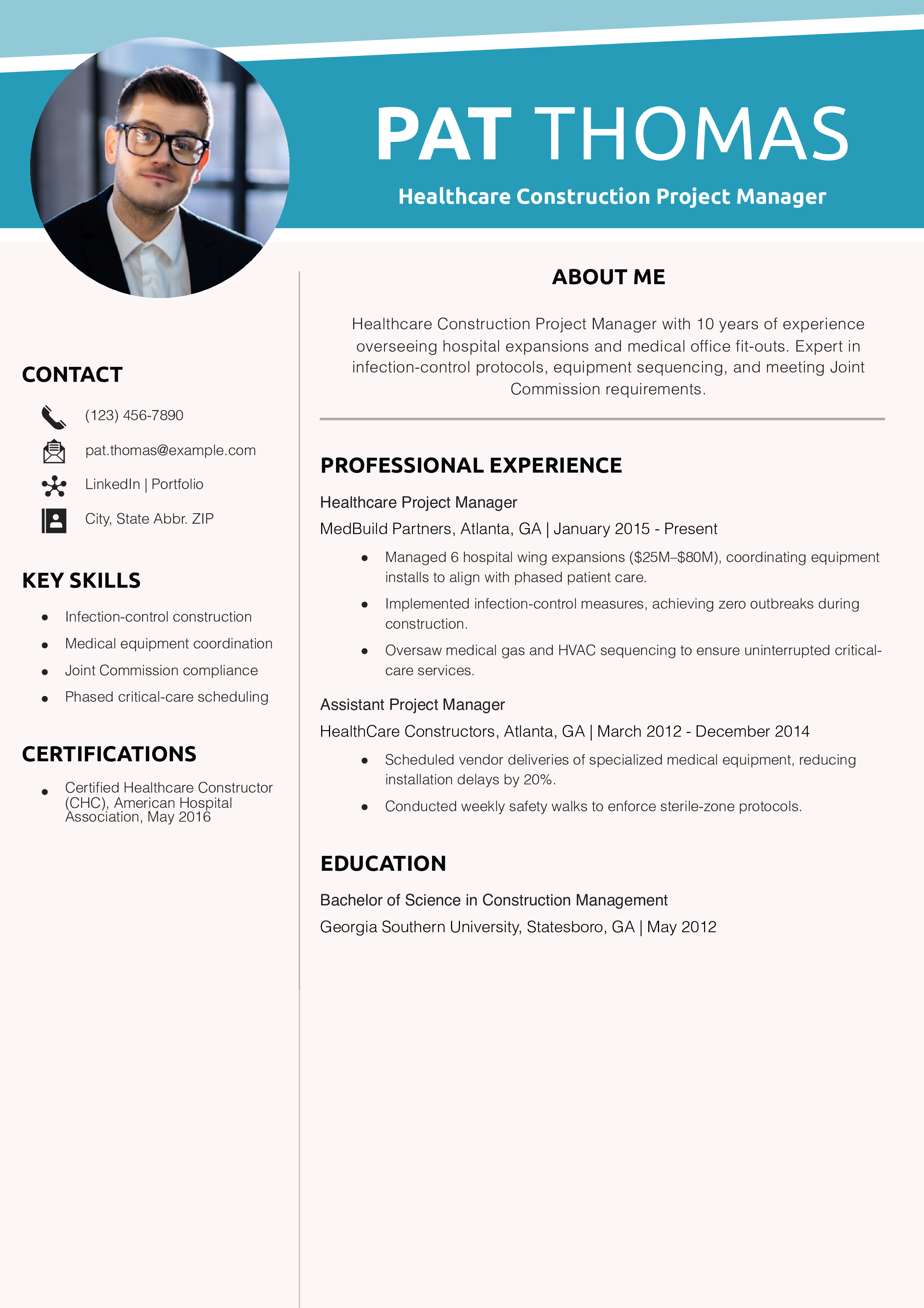  Healthcare Construction Project Manager Resume Example 