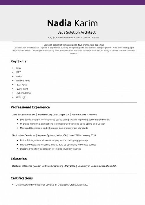Java Solution Architect Resume