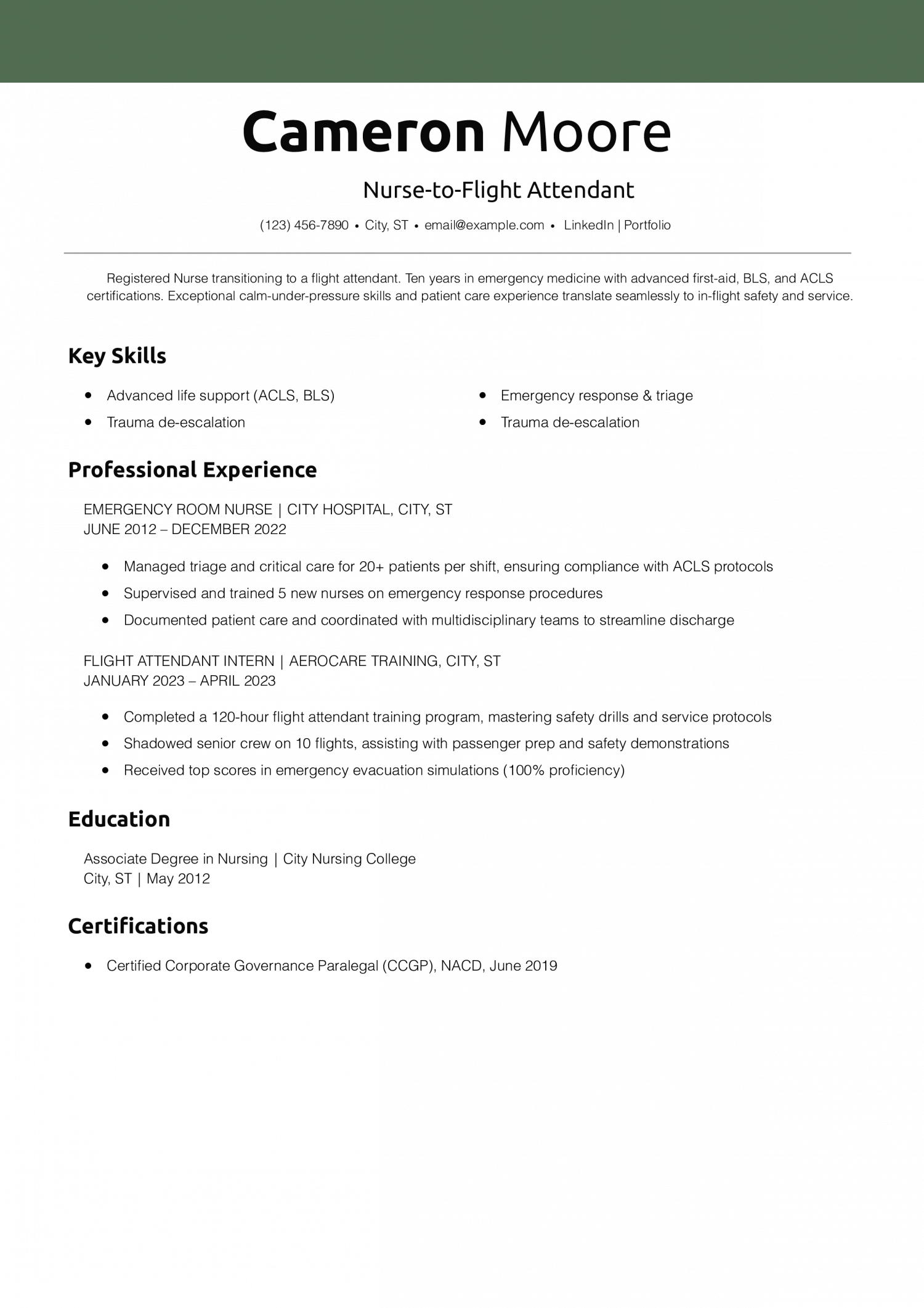 Nurse-to-Flight Attendant Resume Example