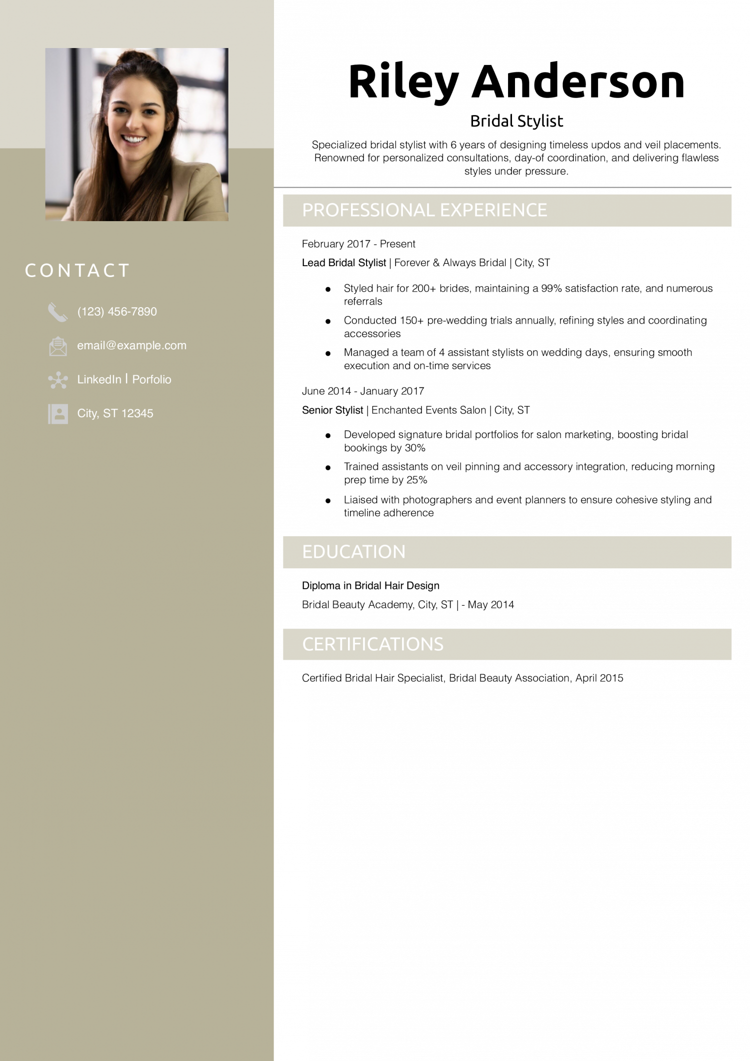 Bridal Stylist Resume Example