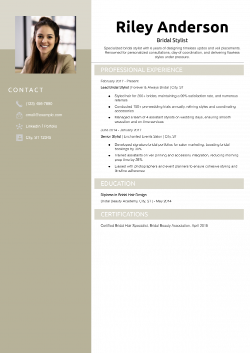Bridal Stylist Resume Example
