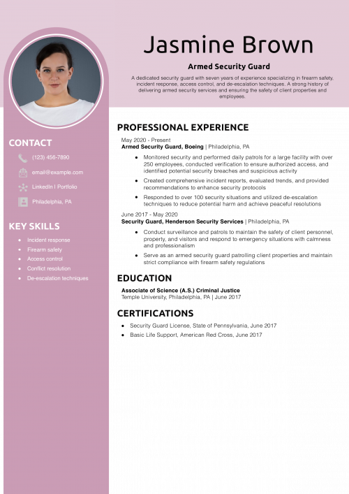 Armed Security Guard Resume Example 