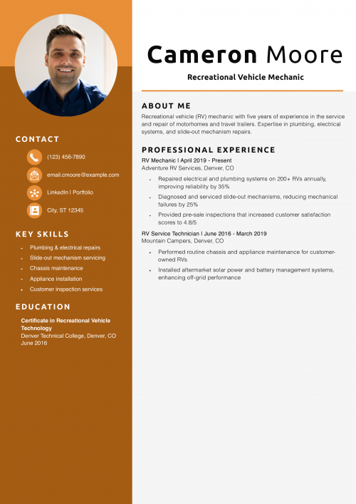 Recreational Vehicle Mechanic Resume Example 