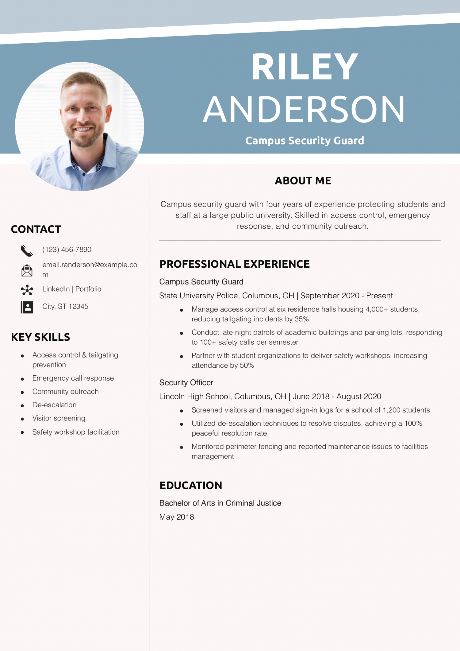 Campus Security Guard Resume Example 