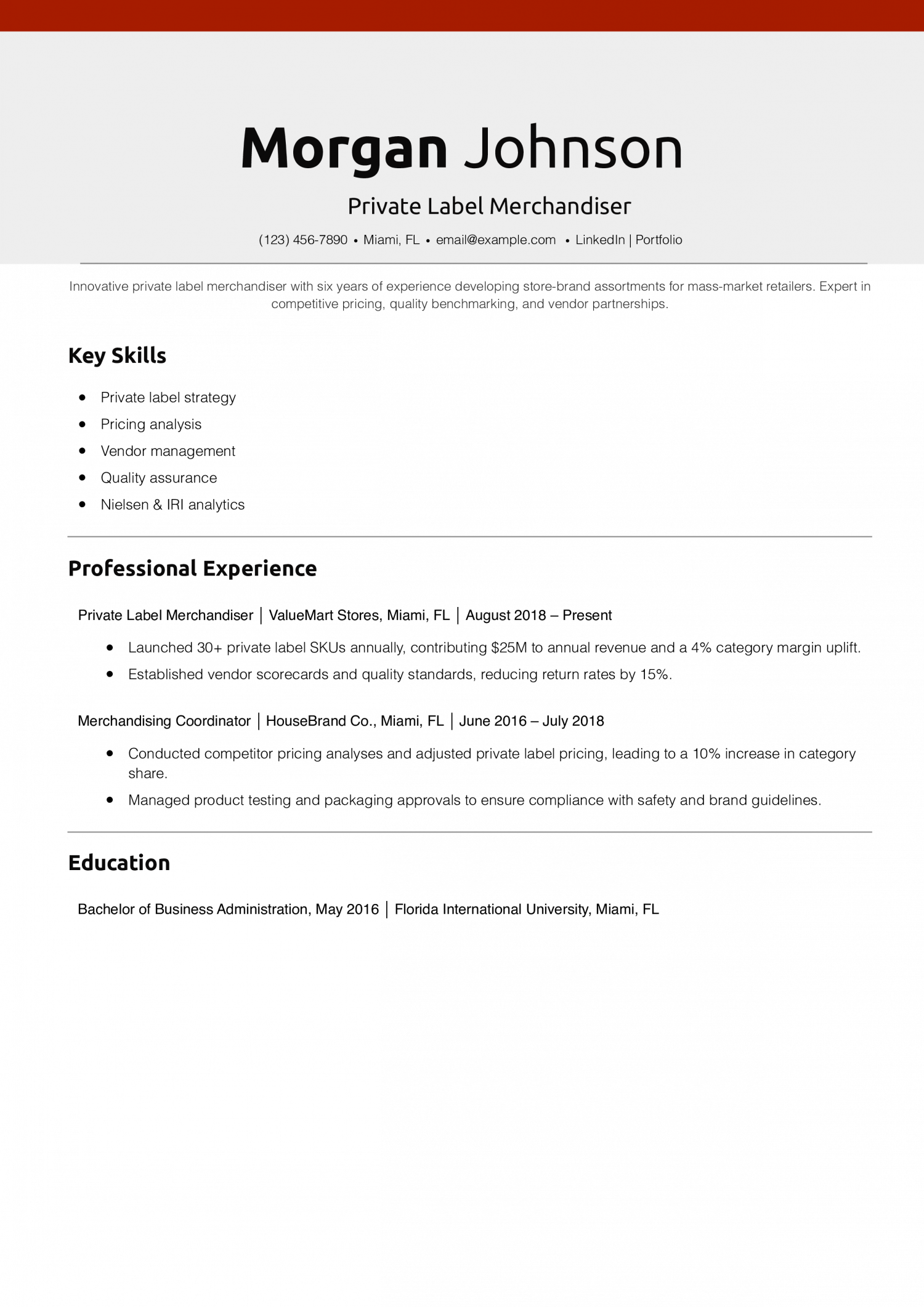 Private Label Merchandiser Resume Example