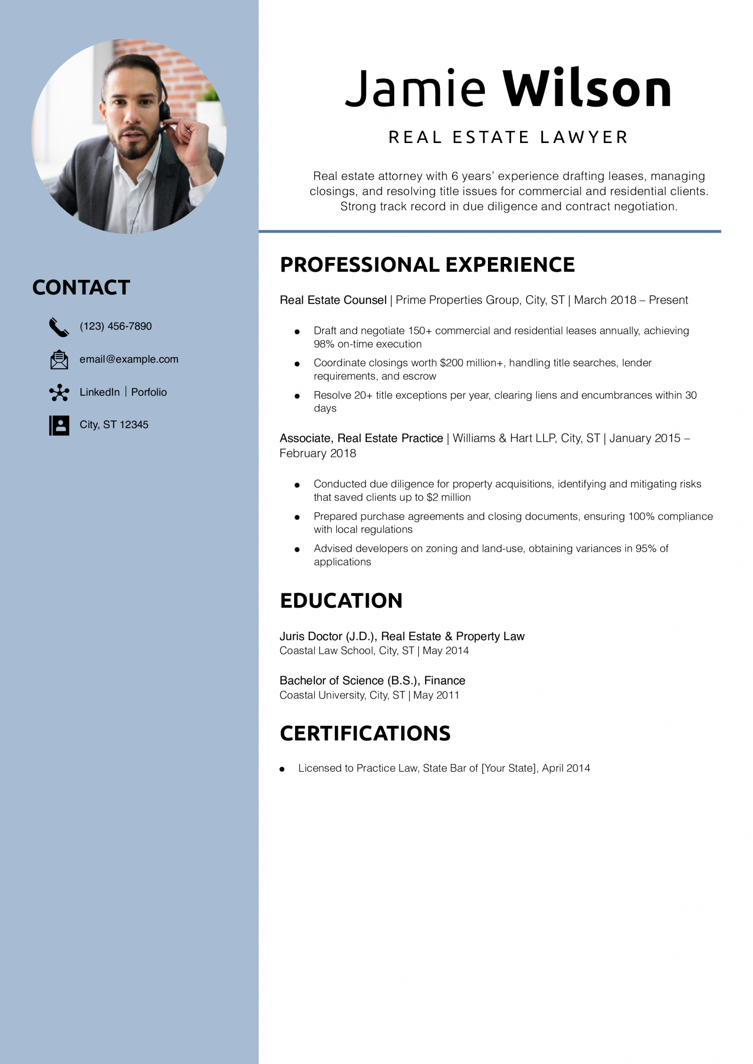 Real Estate Lawyer Resume Example
