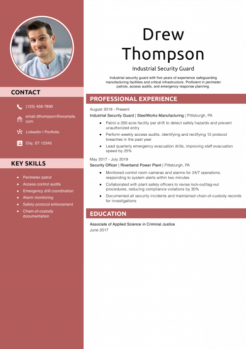 Industrial Security Guard Resume Example 