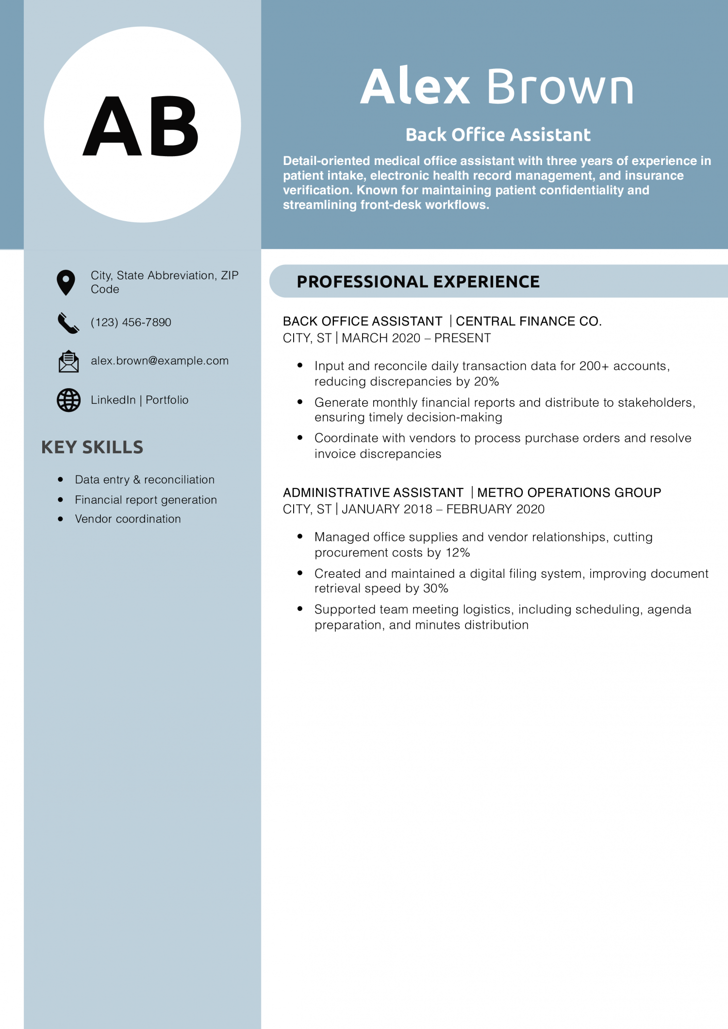 Back Office Assistant Resume Example 