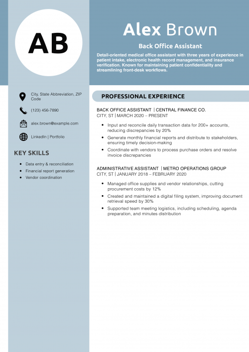 Back Office Assistant Resume Example 