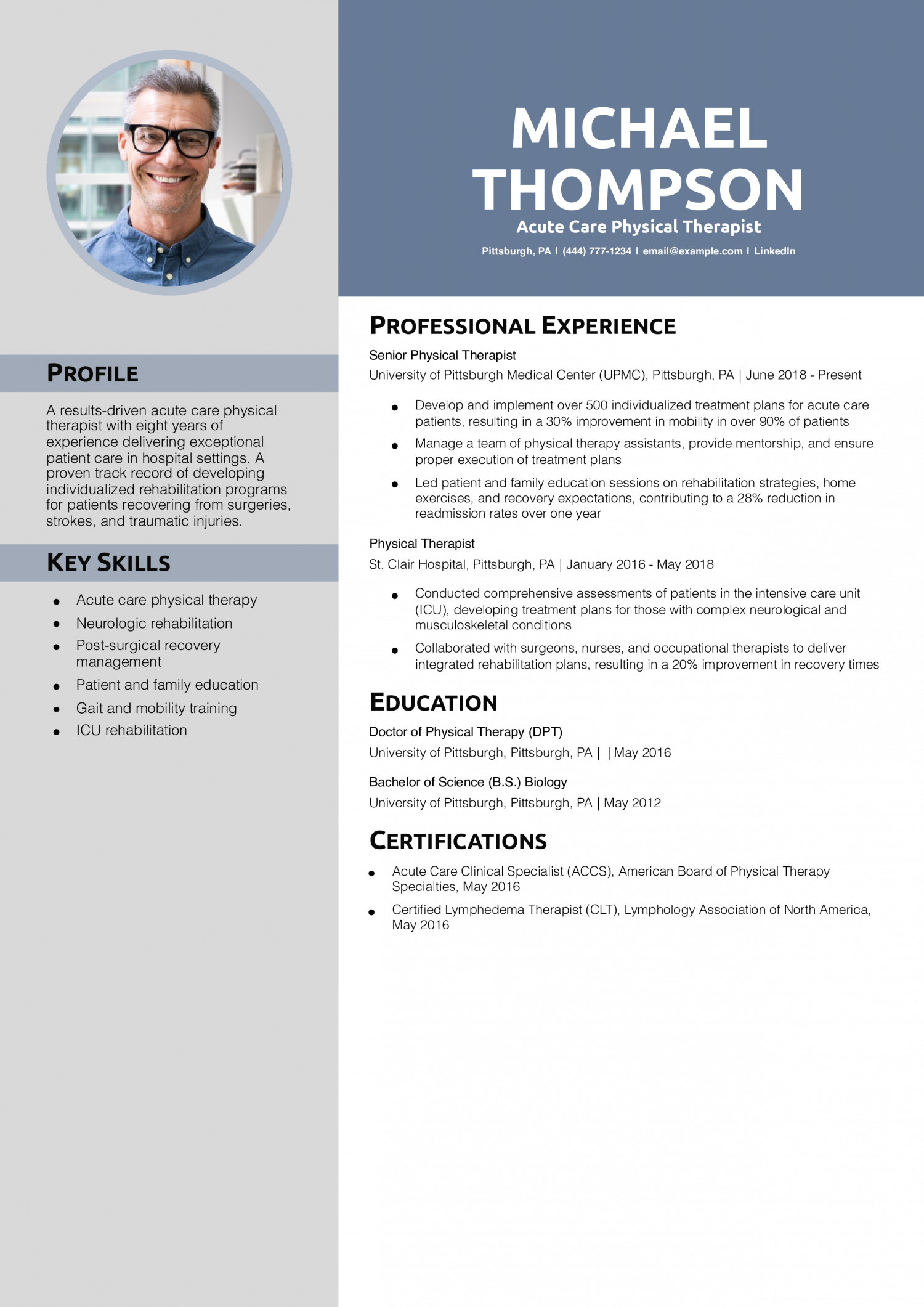 Acute Care Physical Therapist Resume
