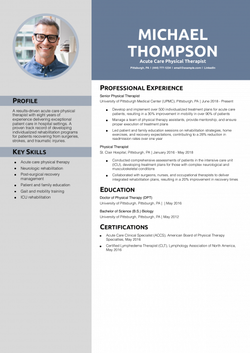 Acute Care Physical Therapist Resume
