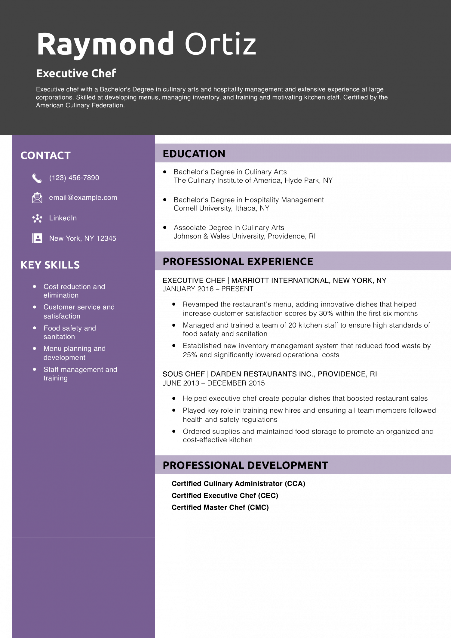 Executive Chef Resume Example