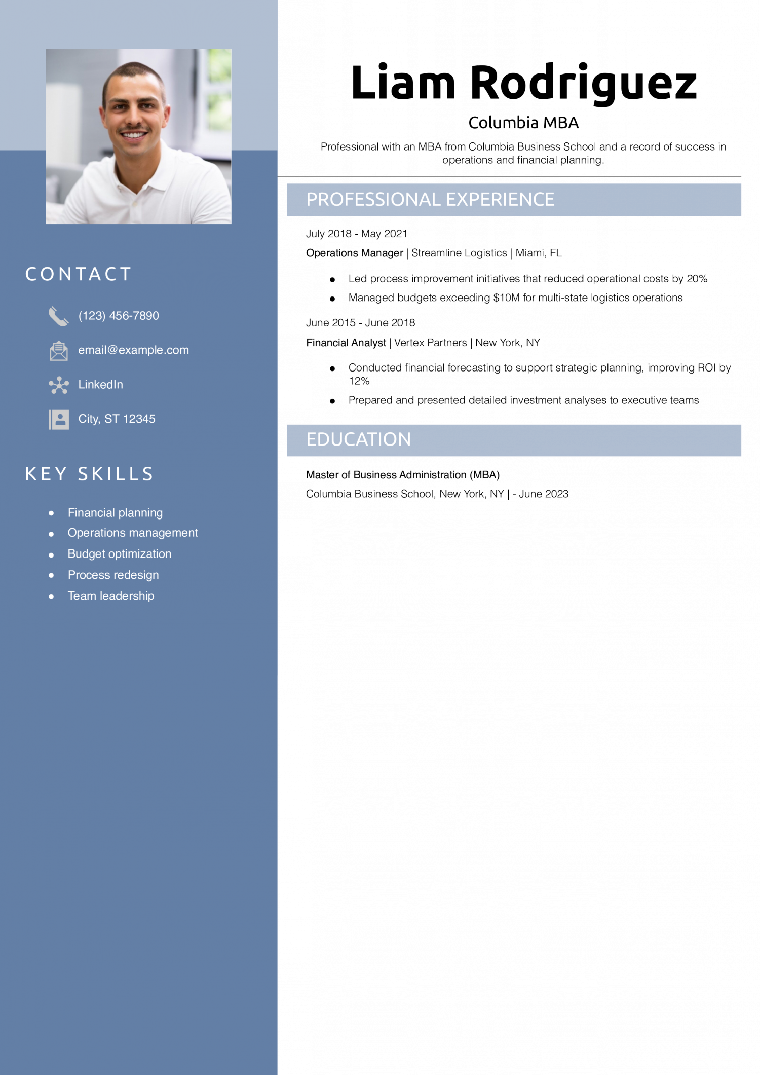 Columbia MBA resume example