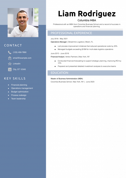 Columbia MBA resume example