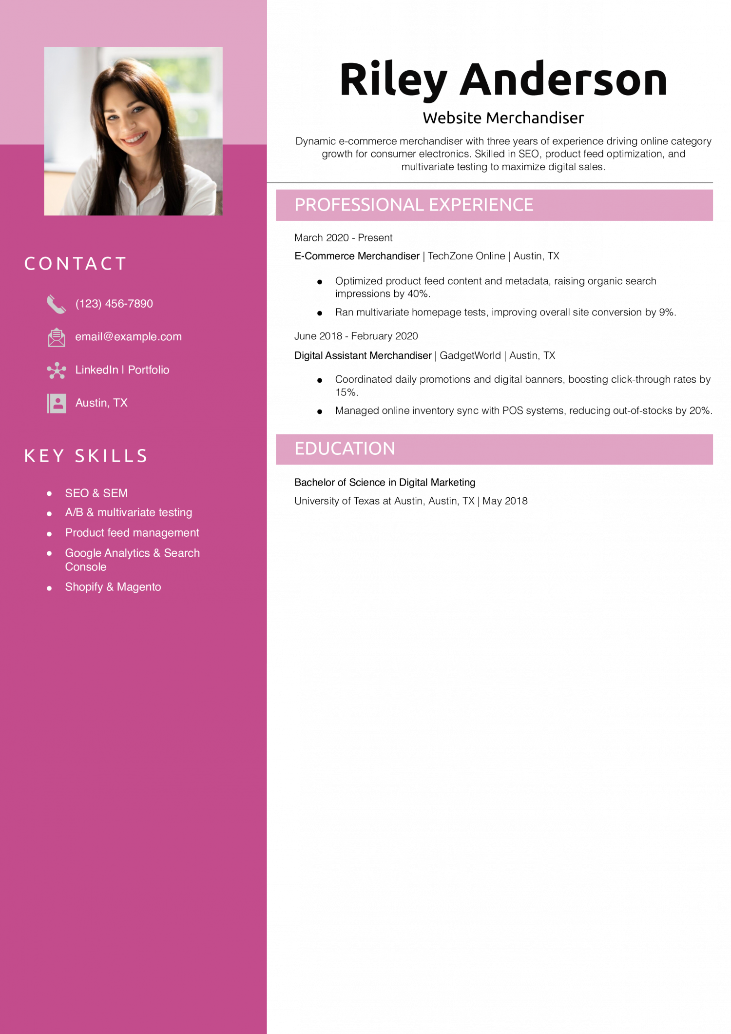 Website Merchandiser Resume Example