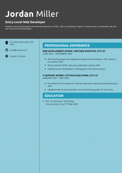 Entry-Level Web Developer Resume Example