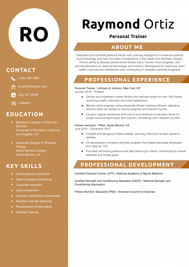 Personal Trainer Resume Example