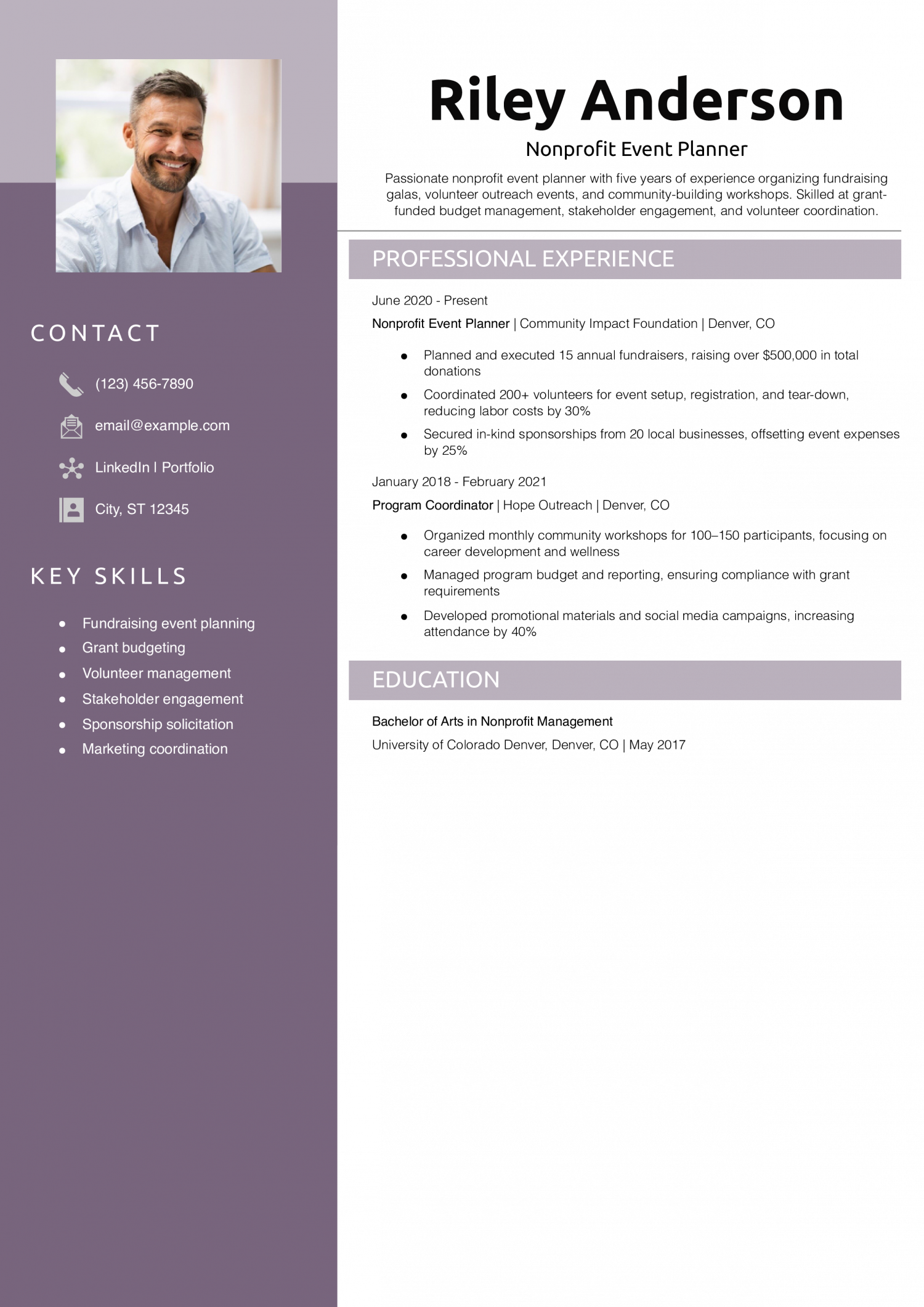 Nonprofit Event Planner Resume Example