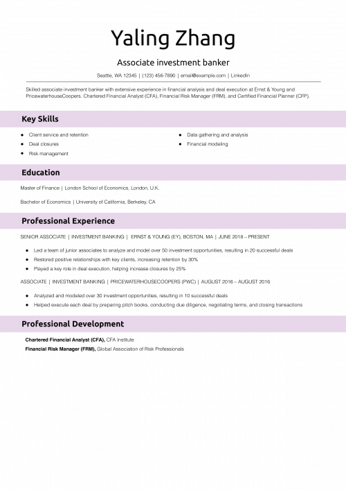 Associate investment banker