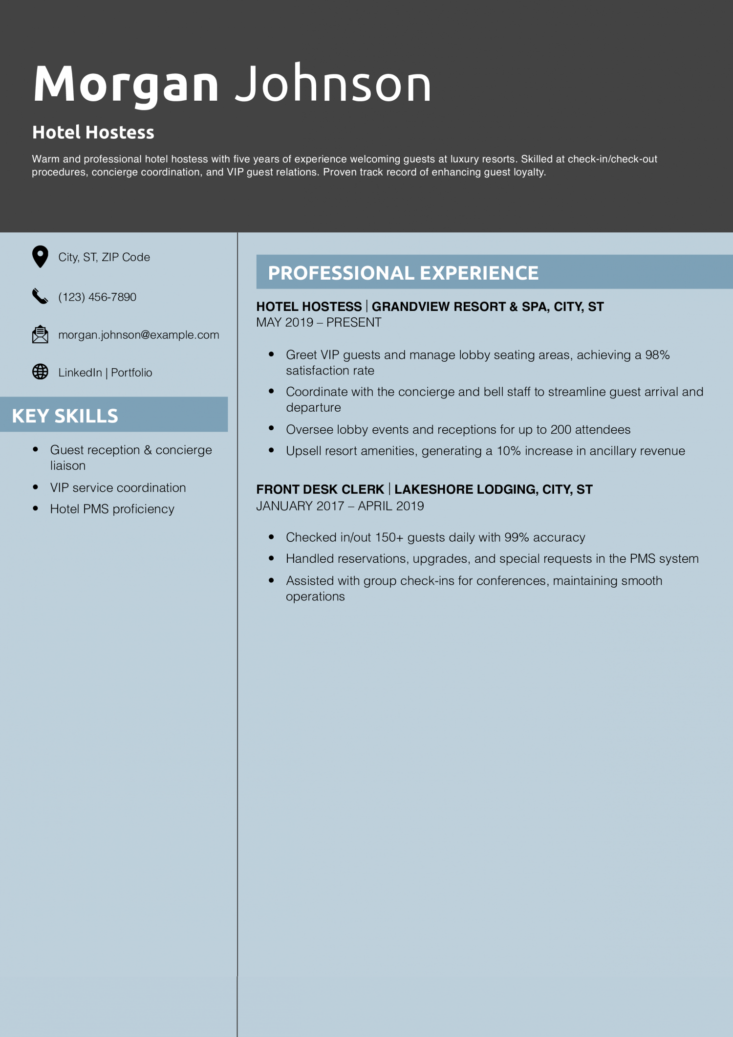 Hotel Hostess Resume Example