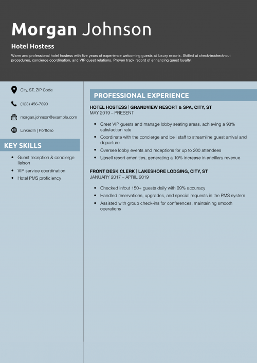 Hotel Hostess Resume Example