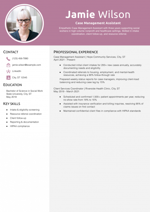 Case Management Assistant Resume Example
