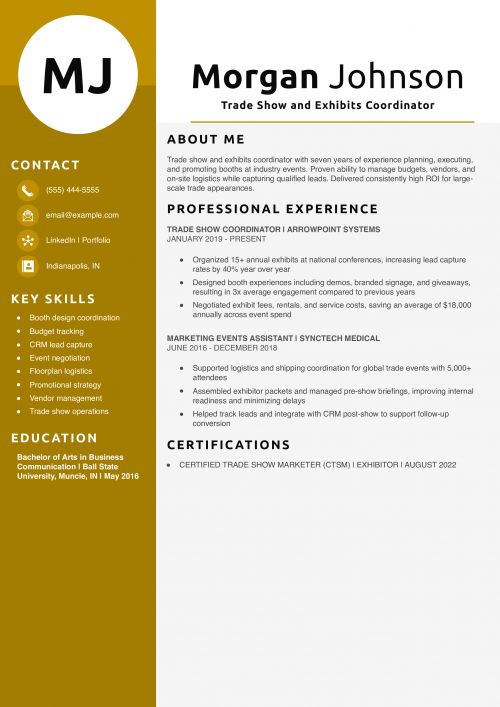 Trade Show and Exhibits Coordinator Resume  