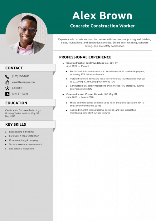 Concrete Construction Worker Resume Example