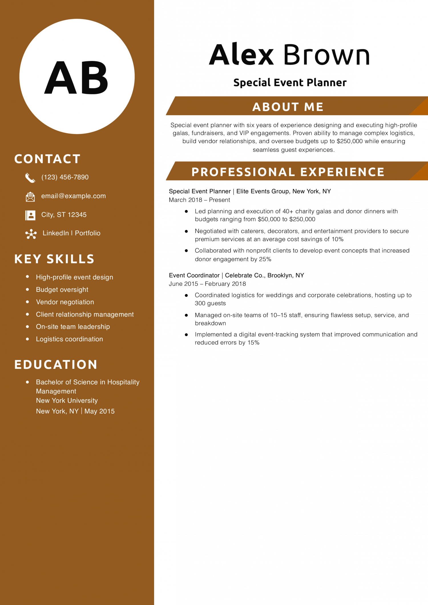 Special Event Planner Resume Example