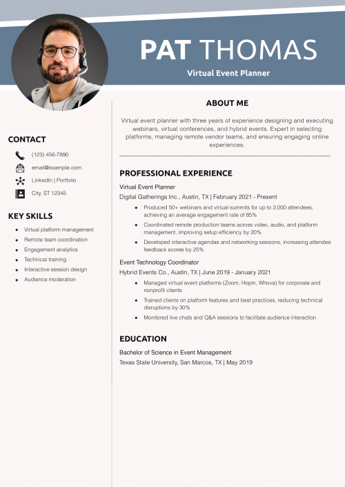 Virtual Event Planner Resume Example
