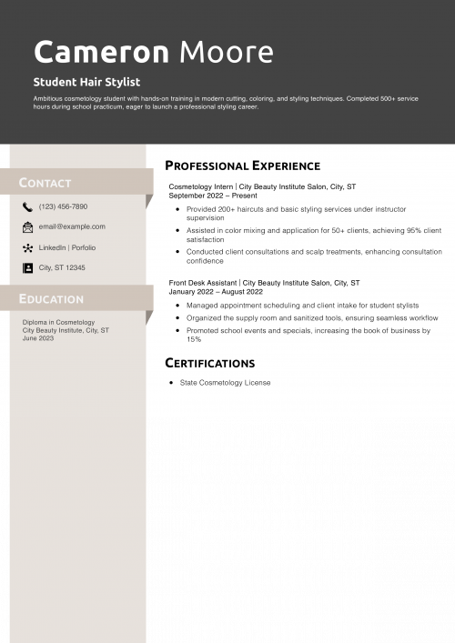 Student Hair Stylist Resume Example