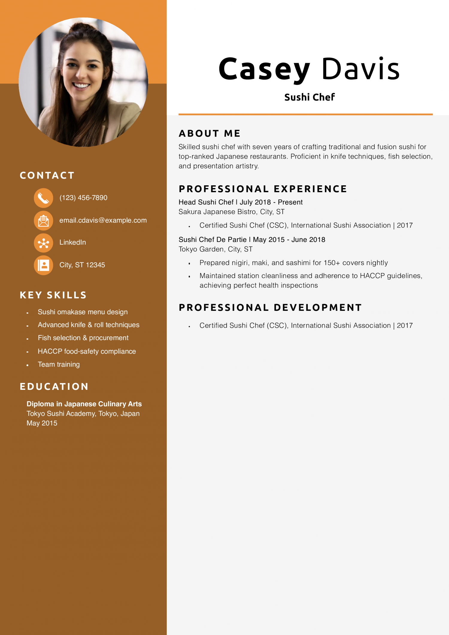 Sushi Chef Resume Example